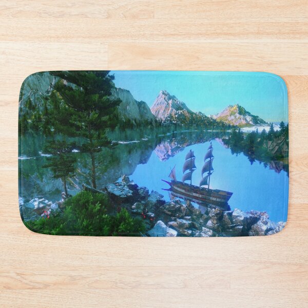 Item preview, Ship in mountain water designed and sold by leaverealityart.