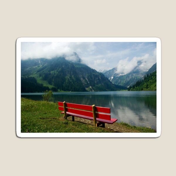 Red bench with a view Magnet