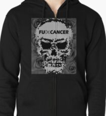 Fuck Cancer // Pixel Skull // Flowers Zipped Hoodie