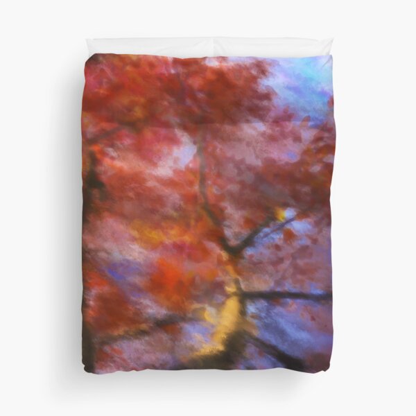 Item preview, Twin Trees Late In Autumn Red Leaves Digital Watercolor designed and sold by miraminerva09.
