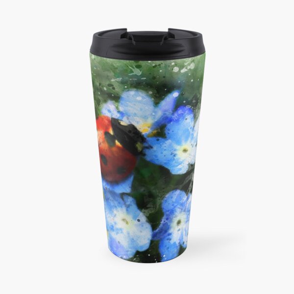 Laybug and blue Forget-Me-Nots flowers Travel Mug