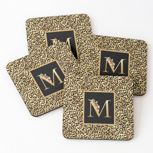 Item preview, Monogram Initial Letter M Golden Leopard Animal Pattern Floral designed and sold by TLSDesigns.