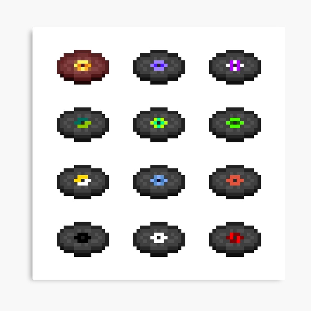 I made pixel art of all of the discs ( Pre 1.19 ) in Minecraft