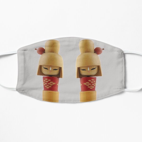 Traditional Japanese Wooden Kokeshi Dolls (#5b) Twins Flat Mask