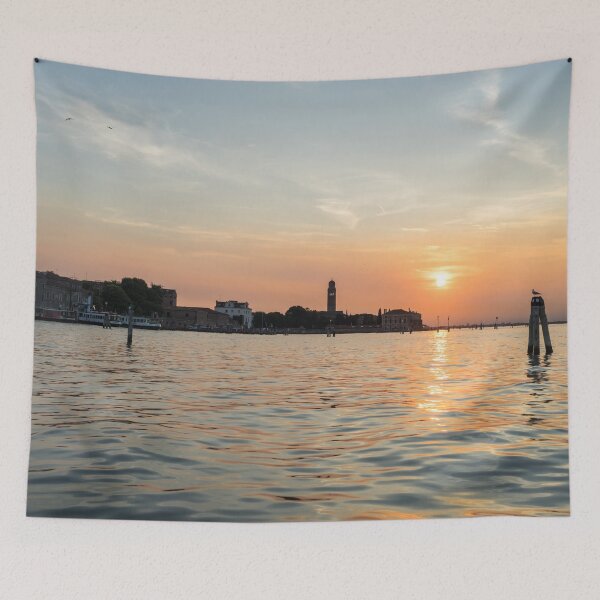 Item preview, Lagoon Sailing in Venice Italy - Silky Sunset Seagulls and Signature Bricole designed and sold by Georgia Mizuleva.