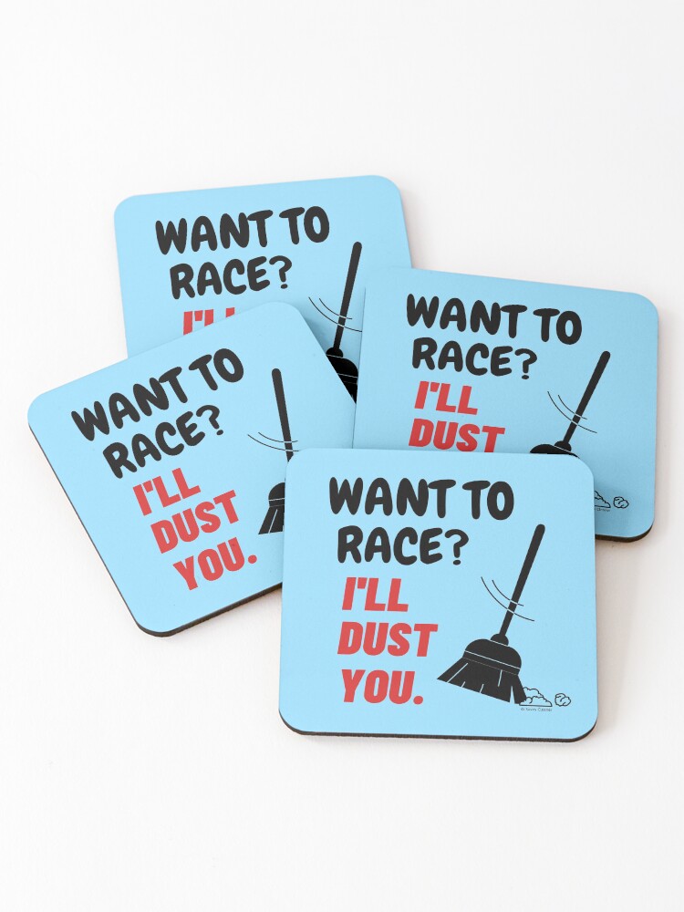 Thumbnail 1 of 5, Coasters (Set of 4), Want To Race I'll Dust You Funny Broom Housekeeping Humor designed and sold by SavvyCleaner.