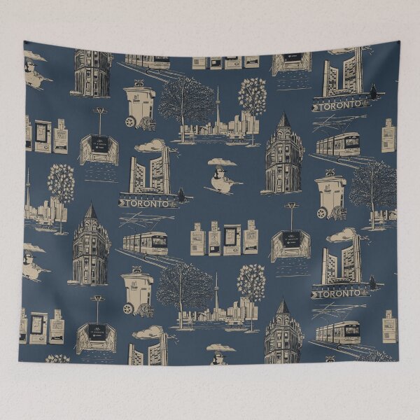 Item preview, Toronto Toille De Jouy - Navy Blue and Tan designed and sold by Quick Brown Fox Canada.