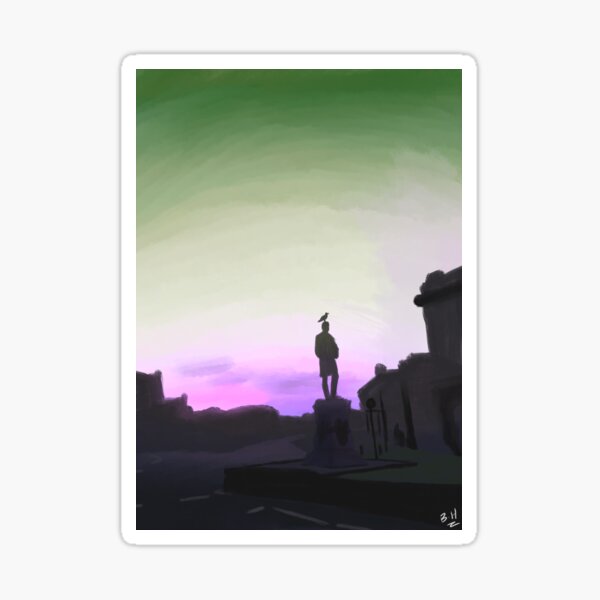 Purple and green street at sunset Sticker