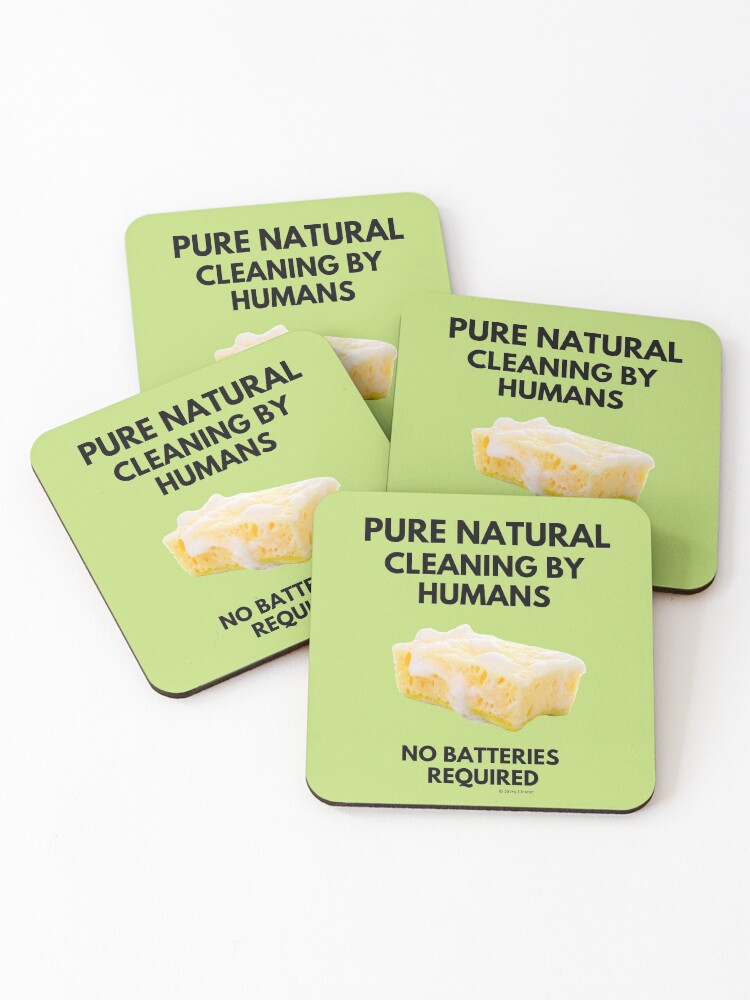 Thumbnail 1 of 5, Coasters (Set of 4), Cleaning By Humans No Batteries Required Funny Housekeeping Lady Gifts designed and sold by SavvyCleaner.