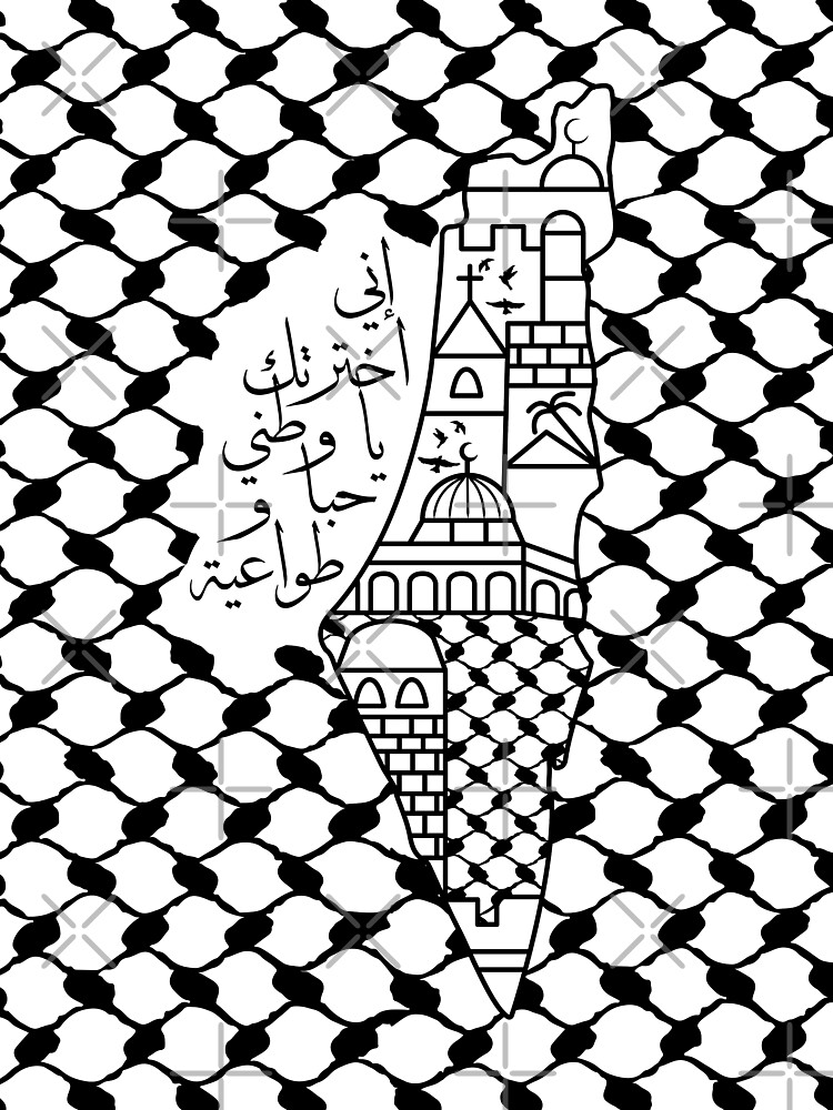 Palestine Flag Map Palestinian Kufiya Hatta Traditional Keffiyeh Pattern -  BLK Greeting Card for Sale by Hurriyyatee Palestine