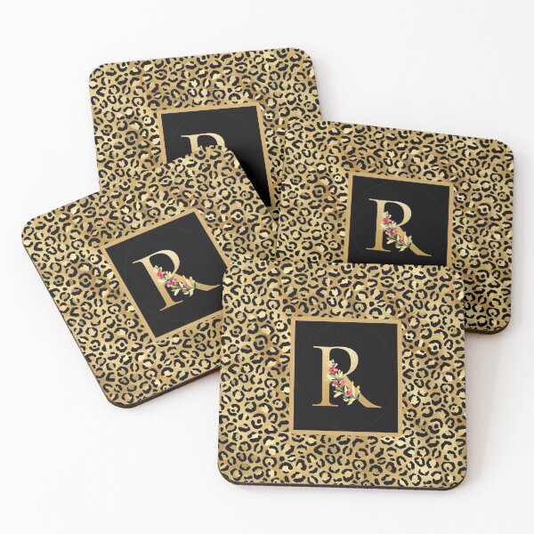 Item preview, Monogram Initial Letter R Golden Leopard Animal Pattern Floral designed and sold by TLSDesigns.