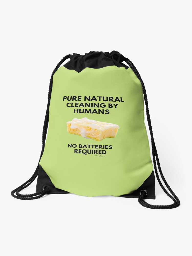 Thumbnail 1 of 3, Drawstring Bag, Cleaning By Humans No Batteries Required Funny Housekeeping Lady Gifts designed and sold by SavvyCleaner.