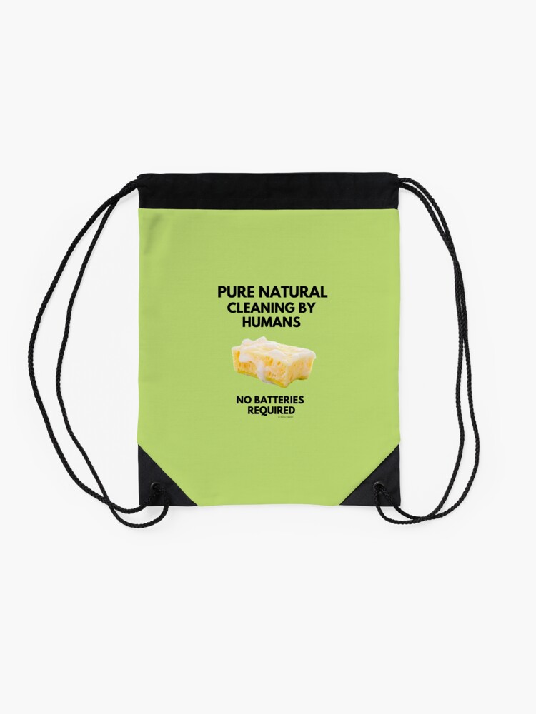 Thumbnail 2 of 3, Drawstring Bag, Cleaning By Humans No Batteries Required Funny Housekeeping Lady Gifts designed and sold by SavvyCleaner.