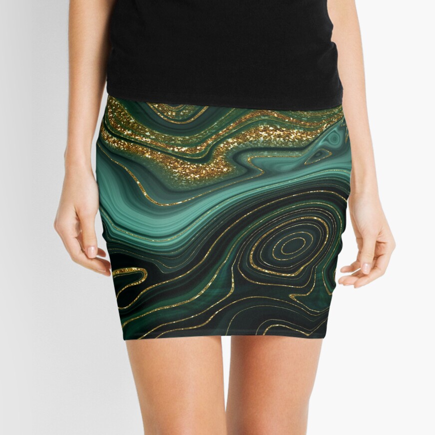 Gold Indigo Malachite Marble II Mini Skirt