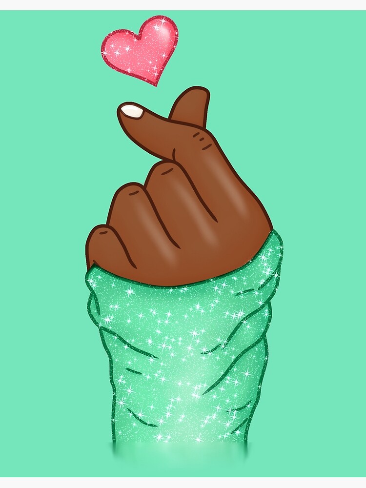 "Kpop Hand Finger Heart Love Mint Green (black skin)" Art Print by
