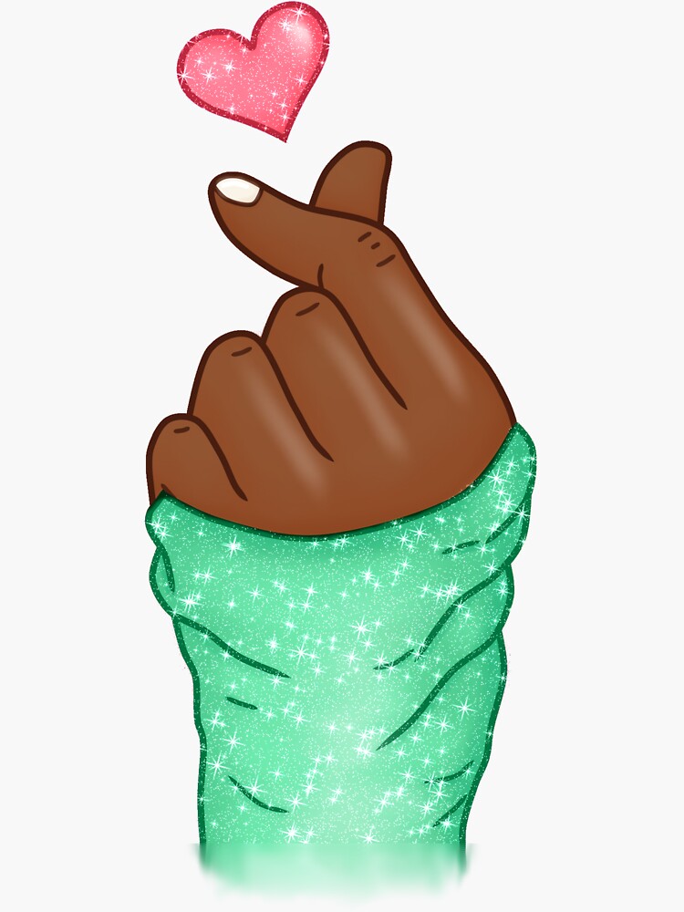 "Kpop Hand Finger Heart Love Mint Green (black skin)" Sticker for Sale