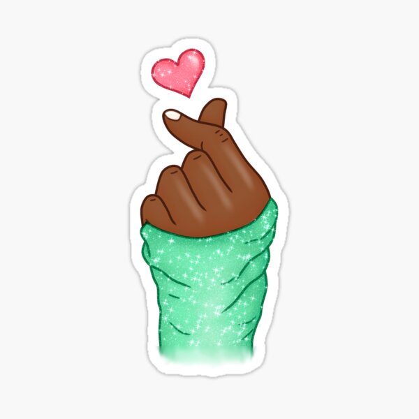 "Kpop Hand Finger Heart Love Mint Green (black skin)" Sticker for Sale