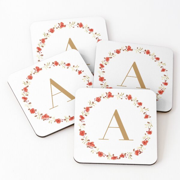 Item preview, Letter A monogram with red colored flowers and leaves designed and sold by Createlikeamom.