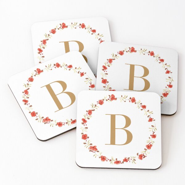 Item preview, Letter B monogram with red colored flowers and leaves designed and sold by Createlikeamom.