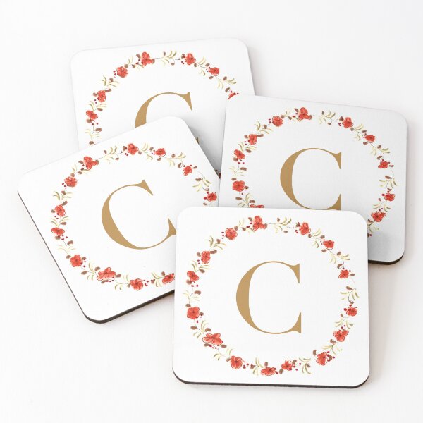 Item preview, Letter C monogram with red colored flowers and leaves designed and sold by Createlikeamom.