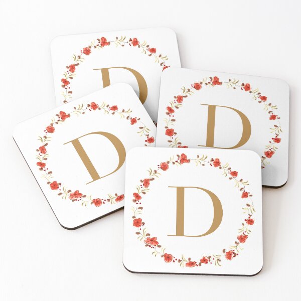 Item preview, Letter D monogram with red colored flowers and leaves designed and sold by Createlikeamom.