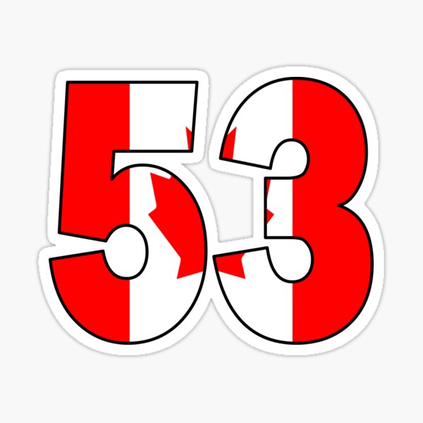 Vista previa del artículo con la obra «Número 53 con bandera canadiense en el fondo», diseñado y vendido por AllShirts21.