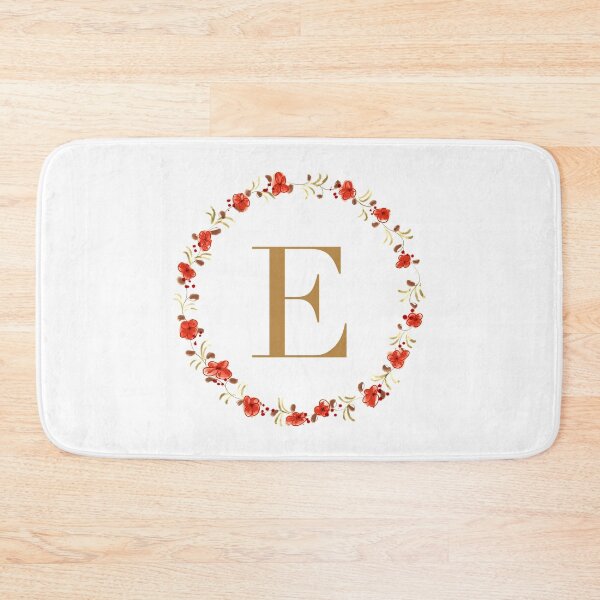 Item preview, Letter E monogram with red colored flowers and leaves designed and sold by Createlikeamom.
