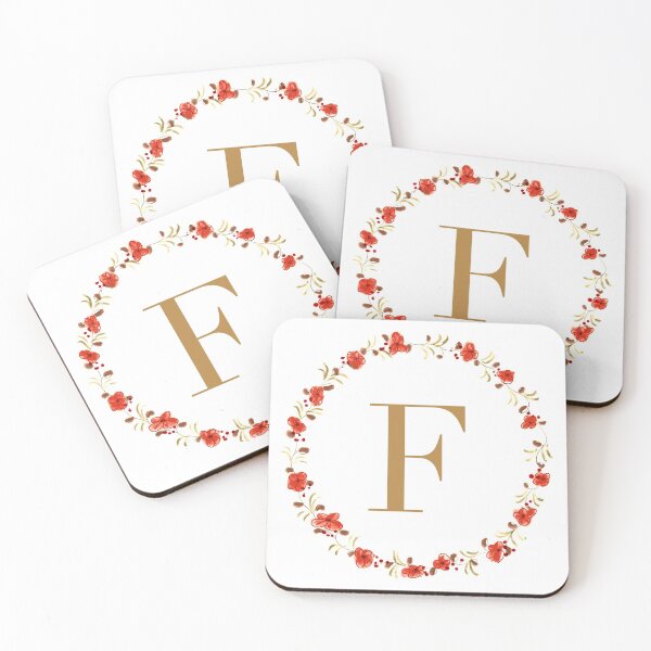 Item preview, Letter F monogram with red colored flowers and leaves designed and sold by Createlikeamom.