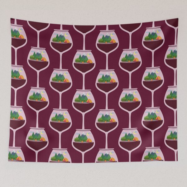Item preview, Camping and mountains in a glass of wine gift for hiking and wine lover designed and sold by hyggekrog.