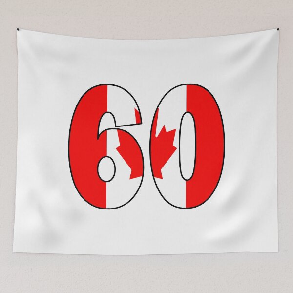 Item preview, Number 60 with Canadian flag on the background designed and sold by AllShirts21.