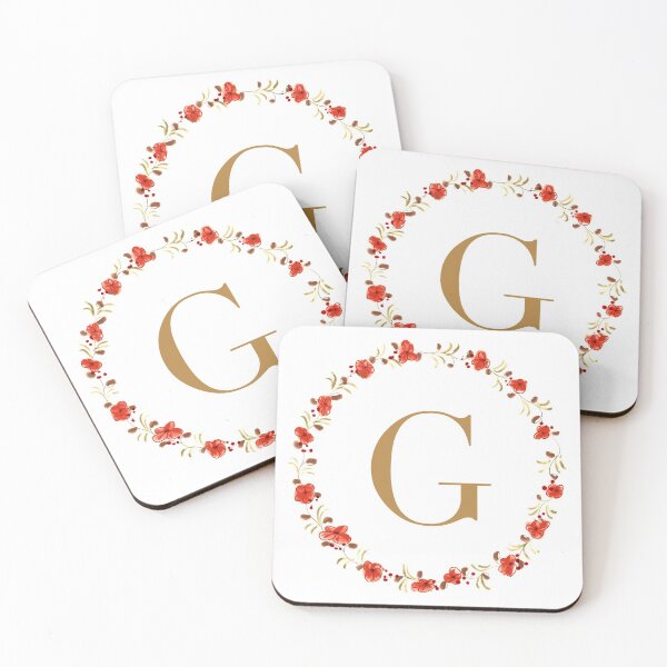 Item preview, Letter G monogram with red colored flowers and leaves designed and sold by Createlikeamom.