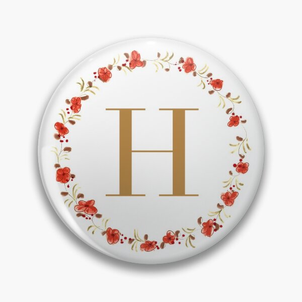 Item preview, Letter H monogram with red colored flowers and leaves designed and sold by Createlikeamom.