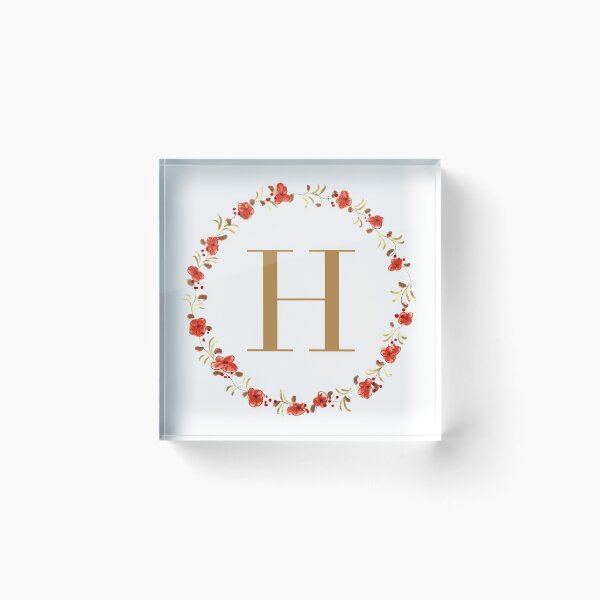Item preview, Letter H monogram with red colored flowers and leaves designed and sold by Createlikeamom.