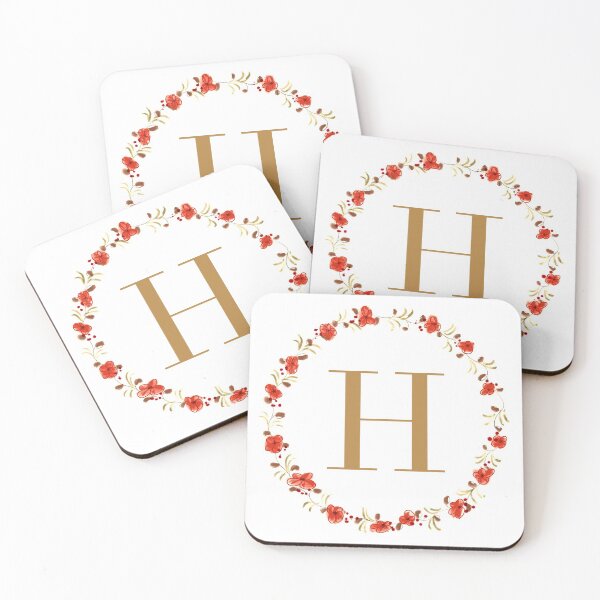Item preview, Letter H monogram with red colored flowers and leaves designed and sold by Createlikeamom.