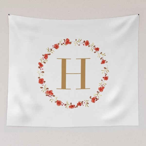 Item preview, Letter H monogram with red colored flowers and leaves designed and sold by Createlikeamom.