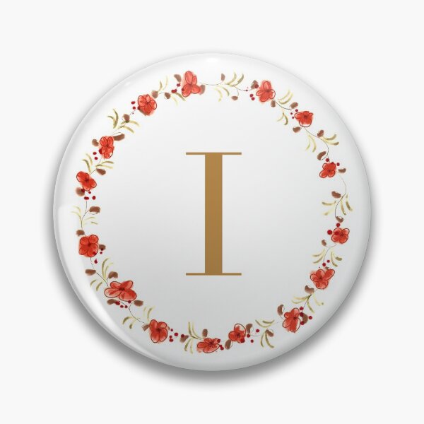 Item preview, Letter I monogram with red colored flowers and leaves designed and sold by Createlikeamom.