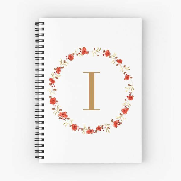 Item preview, Letter I monogram with red colored flowers and leaves designed and sold by Createlikeamom.