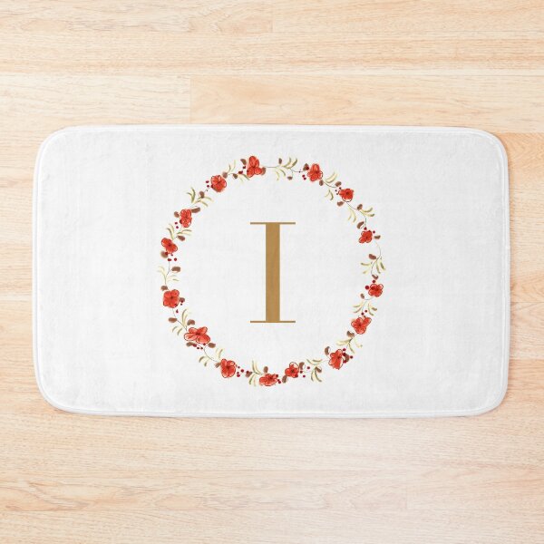 Item preview, Letter I monogram with red colored flowers and leaves designed and sold by Createlikeamom.