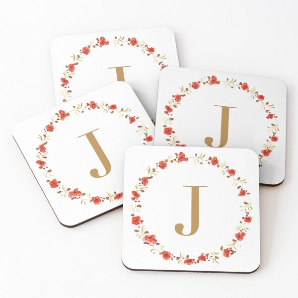 Item preview, Letter j monogram with red colored flowers and leaves designed and sold by Createlikeamom.