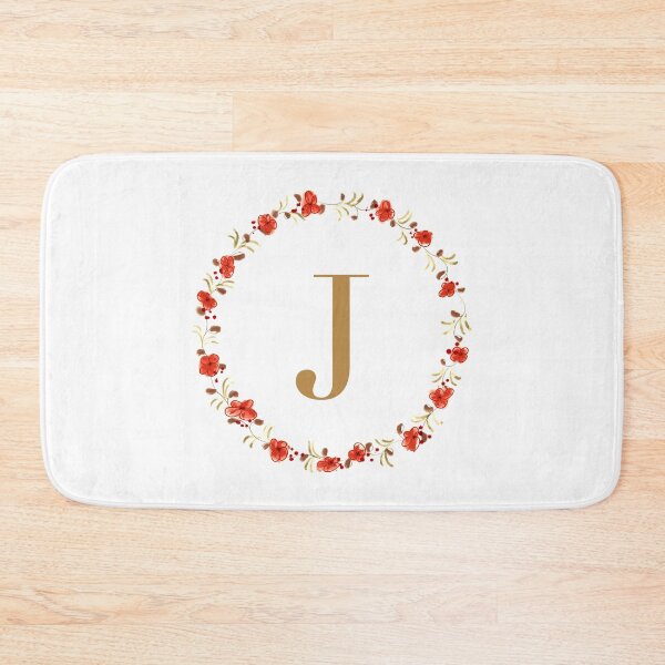 Item preview, Letter j monogram with red colored flowers and leaves designed and sold by Createlikeamom.