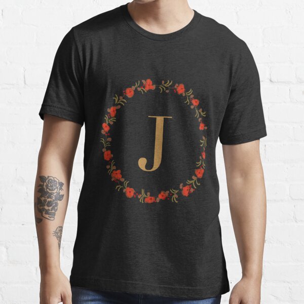 Letter j monogram with orange colored flowers and leaves