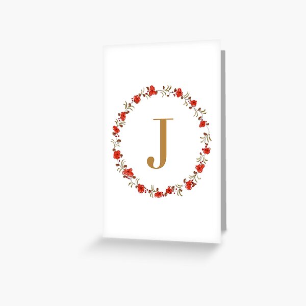 Letter j monogram with orange colored flowers and leaves