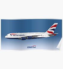 Illustration of British Airways Airbus A380 - Blue Version Poster