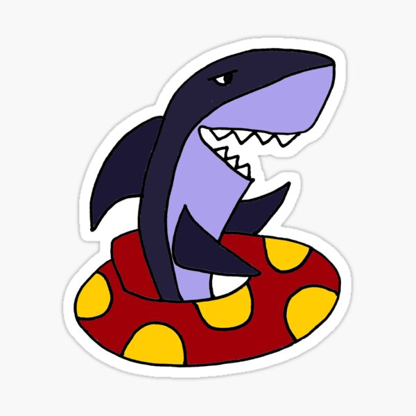 Funny Funky And Cool Shark In Red And Yellow Inner Tube Sticker By Naturesfancy Redbubble 