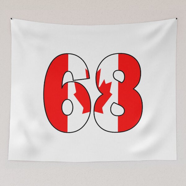 Item preview, Number 68 with Canadian flag on the background designed and sold by AllShirts21.