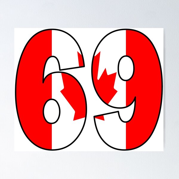 Item preview, Number 69 with Canadian flag on the background designed and sold by AllShirts21.