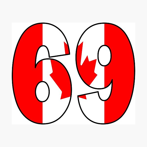 Item preview, Number 69 with Canadian flag on the background designed and sold by AllShirts21.