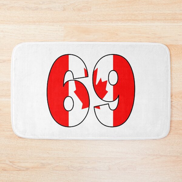 Item preview, Number 69 with Canadian flag on the background designed and sold by AllShirts21.