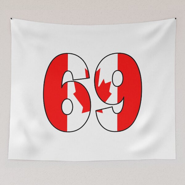 Item preview, Number 69 with Canadian flag on the background designed and sold by AllShirts21.