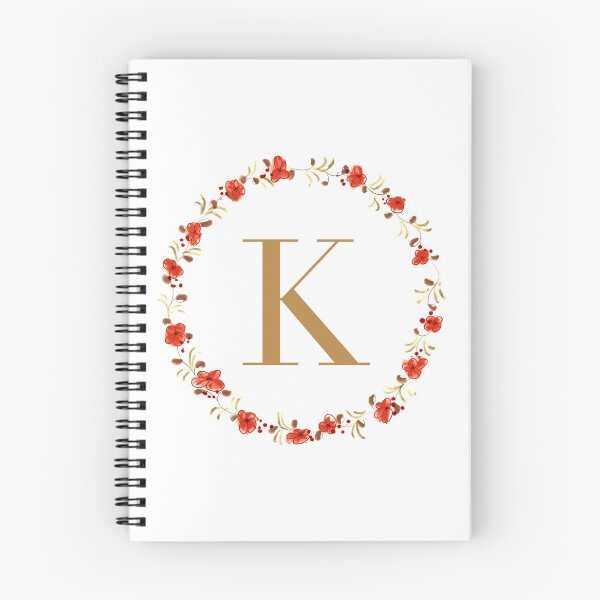 Artikelvorschau, Buchstabe k Monogramm mit rot gefärbten Blüten und Blättern entworfen und verkauft von Createlikeamom.